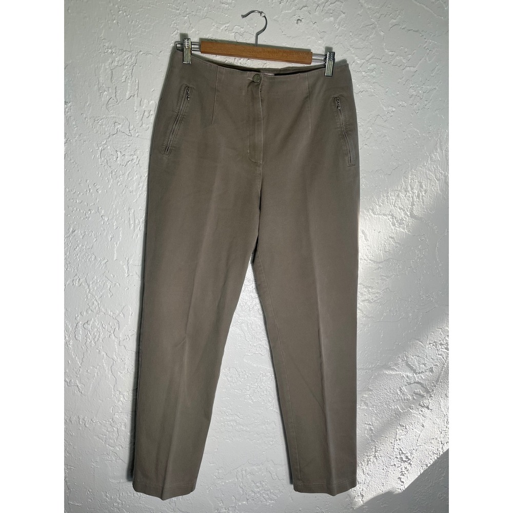 Vanilia Italy Women's Size 42 Taupe Straight Leg Trousers Zip Pocket Pants